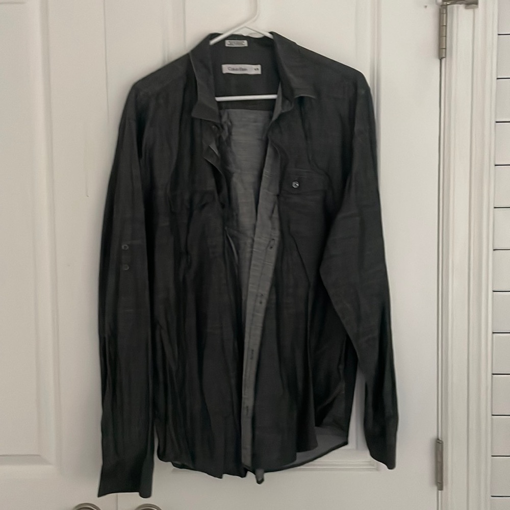 calvin klein dark gray button down